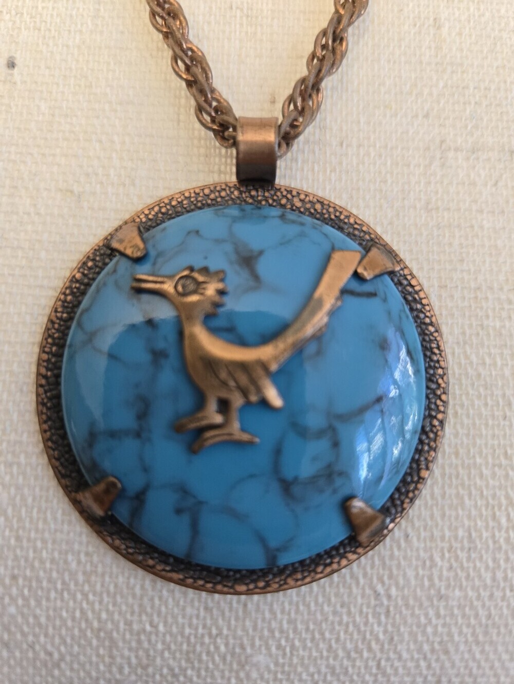 Bell Trading Post Vintage Western Necklace Copper Road Runner Faux Turquoise